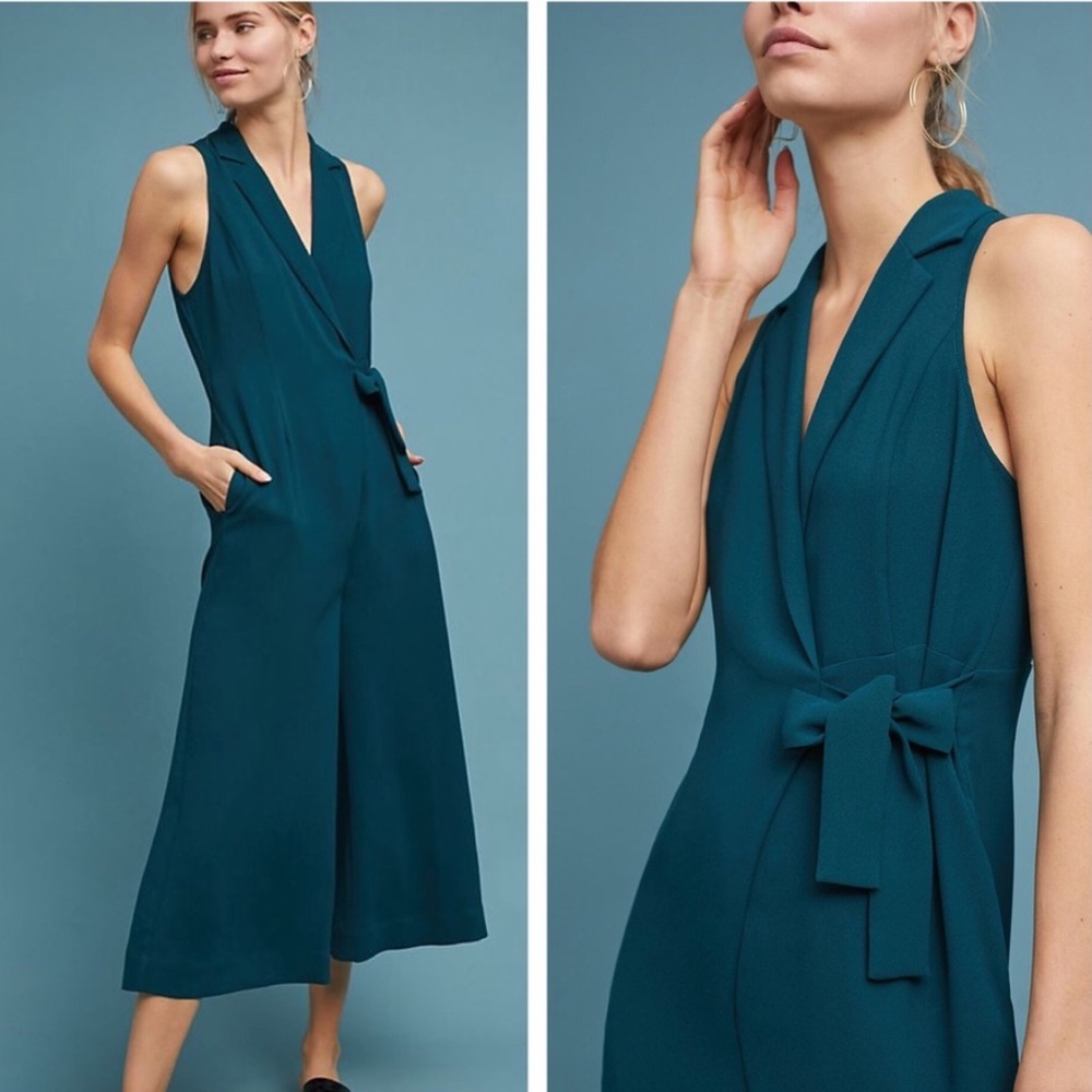 Anthro Maeve Seymour tie waist jumpsuit green 10